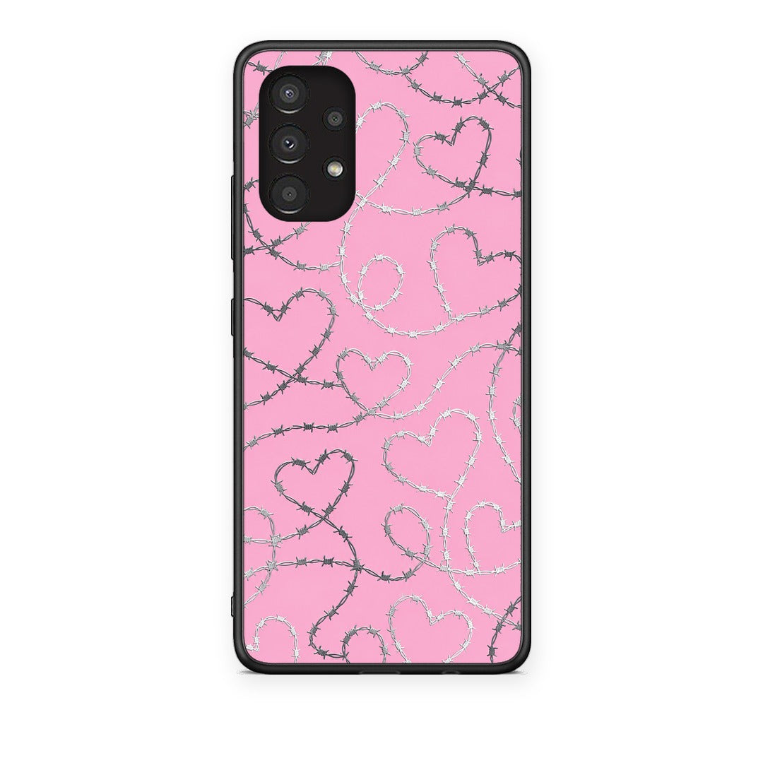Θήκη Samsung Galaxy A13 4G Barbed Wire Hearts on Pink από τη Smartfits με σχέδιο στο πίσω μέρος και μαύρο περίβλημα | Samsung Galaxy A13 4G Barbed Wire Hearts on Pink case with colorful back and black bezels