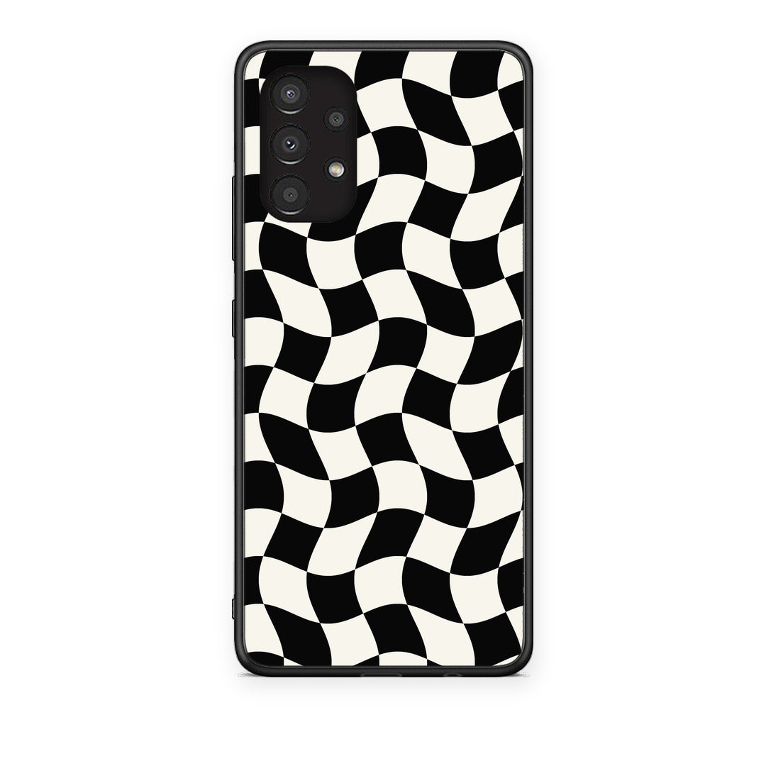 Θήκη Samsung Galaxy A13 4G Black and Cream Wavy Checkerboard από τη Smartfits με σχέδιο στο πίσω μέρος και μαύρο περίβλημα | Samsung Galaxy A13 4G Black and Cream Wavy Checkerboard case with colorful back and black bezels
