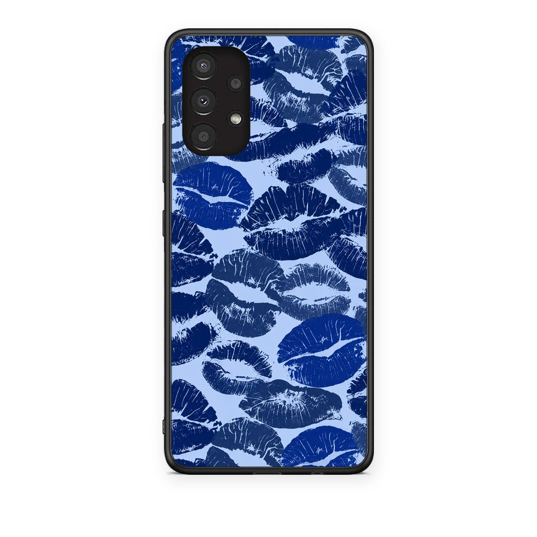 Θήκη Samsung Galaxy A13 4G Blue Lipstick Kisses από τη Smartfits με σχέδιο στο πίσω μέρος και μαύρο περίβλημα | Samsung Galaxy A13 4G Blue Lipstick Kisses case with colorful back and black bezels