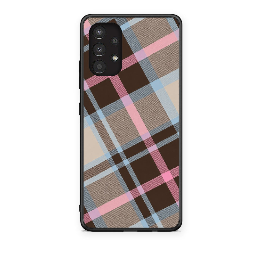 Θήκη Samsung Galaxy A13 4G Brown Pink and Blue Diagonal Plaid από τη Smartfits με σχέδιο στο πίσω μέρος και μαύρο περίβλημα | Samsung Galaxy A13 4G Brown Pink and Blue Diagonal Plaid case with colorful back and black bezels