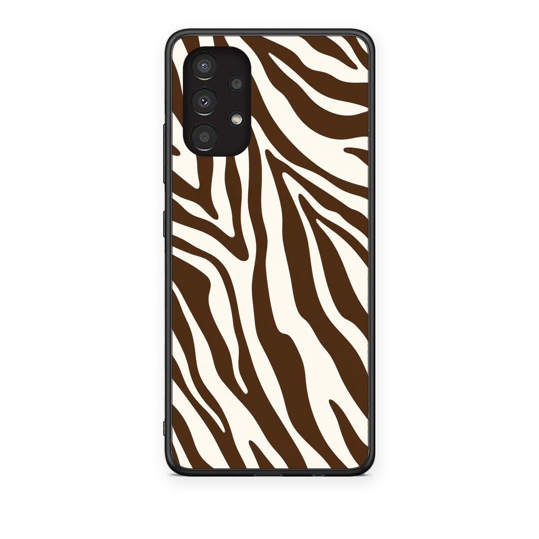 Θήκη Samsung Galaxy A13 4G Brown and Cream Zebra Stripes από τη Smartfits με σχέδιο στο πίσω μέρος και μαύρο περίβλημα | Samsung Galaxy A13 4G Brown and Cream Zebra Stripes case with colorful back and black bezels