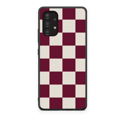 Θήκη Samsung Galaxy A13 4G Burgundy and Cream Striped Checks από τη Smartfits με σχέδιο στο πίσω μέρος και μαύρο περίβλημα | Samsung Galaxy A13 4G Burgundy and Cream Striped Checks case with colorful back and black bezels
