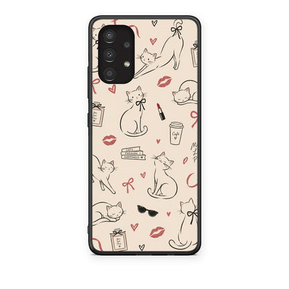Θήκη Samsung Galaxy A13 4G Minimal Cat and Fashion Doodles on Cream από τη Smartfits με σχέδιο στο πίσω μέρος και μαύρο περίβλημα | Samsung Galaxy A13 4G Minimal Cat and Fashion Doodles on Cream case with colorful back and black bezels