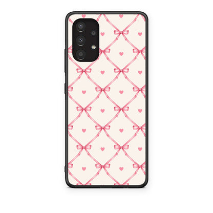 Θήκη Samsung Galaxy A13 4G Pink Bow Lattice and Hearts on Cream από τη Smartfits με σχέδιο στο πίσω μέρος και μαύρο περίβλημα | Samsung Galaxy A13 4G Pink Bow Lattice and Hearts on Cream case with colorful back and black bezels