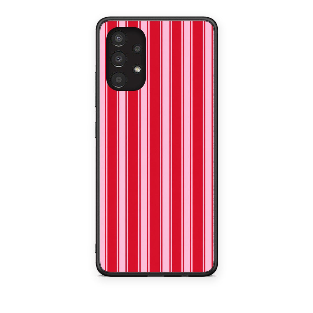 Θήκη Samsung Galaxy A13 4G Red and Pink Vertical Pinstripes από τη Smartfits με σχέδιο στο πίσω μέρος και μαύρο περίβλημα | Samsung Galaxy A13 4G Red and Pink Vertical Pinstripes case with colorful back and black bezels