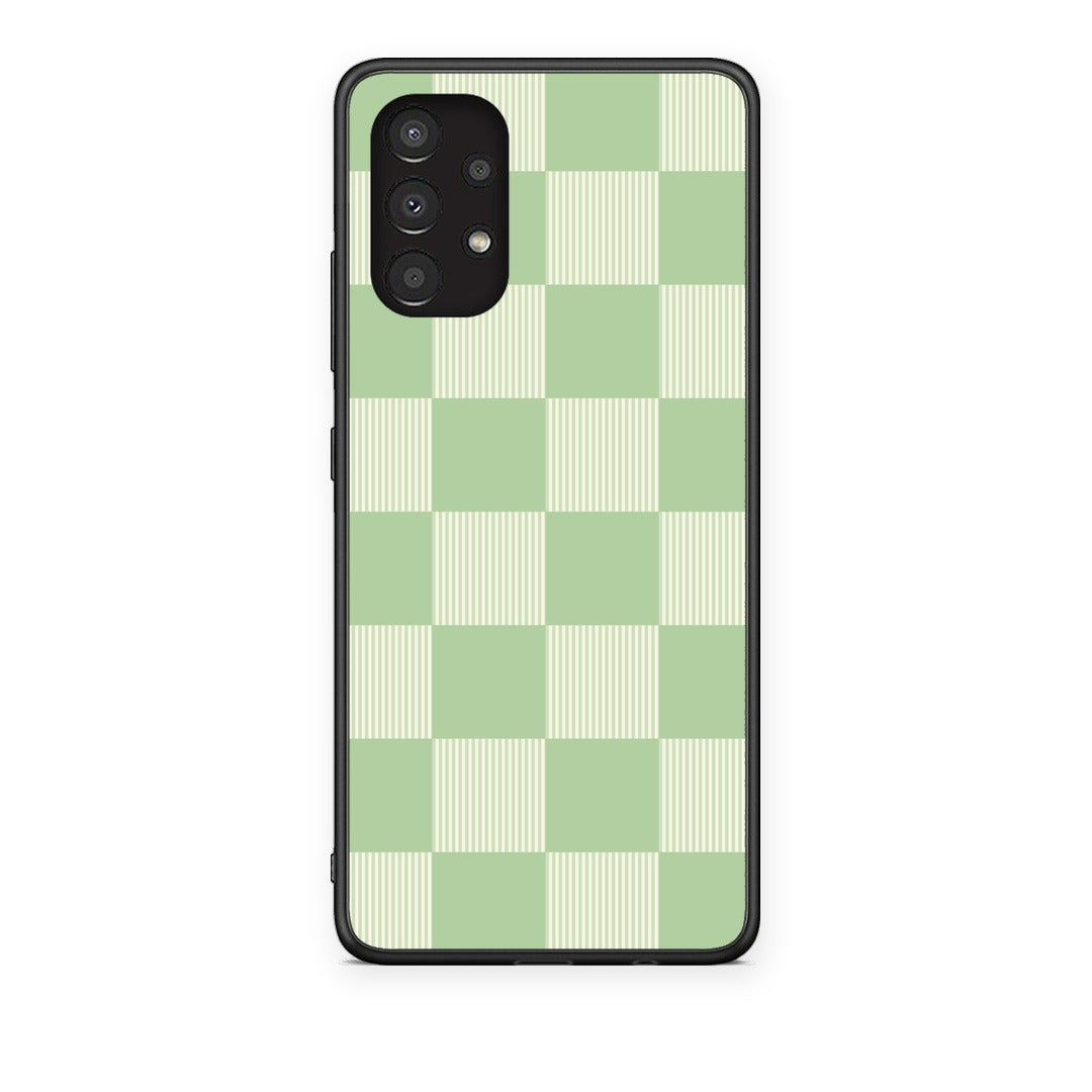 Θήκη Samsung Galaxy A13 4G Sage and Cream Striped Checks από τη Smartfits με σχέδιο στο πίσω μέρος και μαύρο περίβλημα | Samsung Galaxy A13 4G Sage and Cream Striped Checks case with colorful back and black bezels