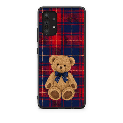 Θήκη Samsung Galaxy A13 4G Teddy Bear on Red and Navy Tartan από τη Smartfits με σχέδιο στο πίσω μέρος και μαύρο περίβλημα | Samsung Galaxy A13 4G Teddy Bear on Red and Navy Tartan case with colorful back and black bezels