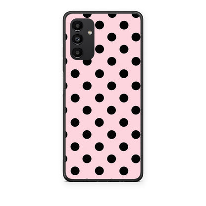 Θήκη Samsung Galaxy A13 5G Black Polka Dots on Pink από τη Smartfits με σχέδιο στο πίσω μέρος και μαύρο περίβλημα | Samsung Galaxy A13 5G Black Polka Dots on Pink case with colorful back and black bezels