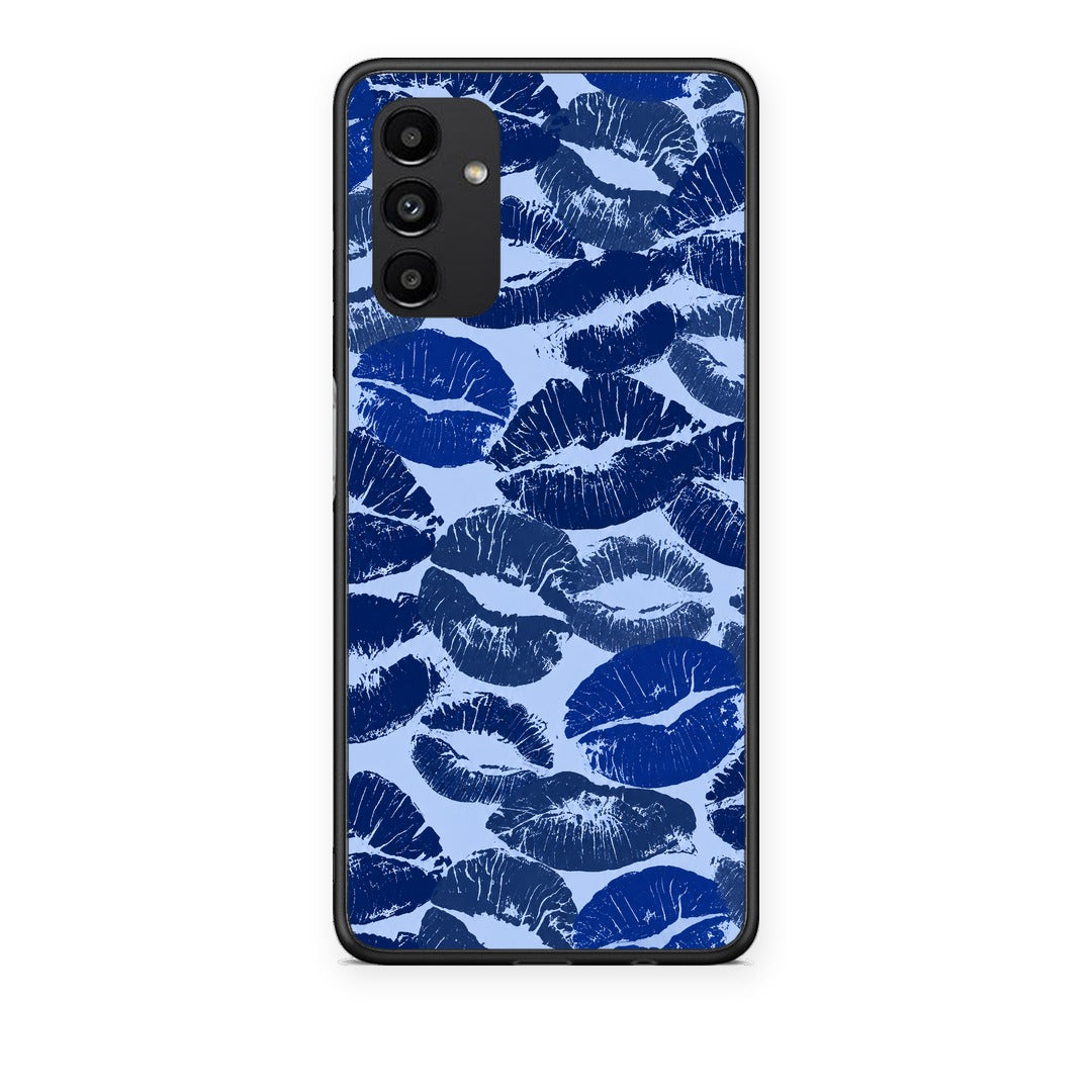 Θήκη Samsung Galaxy A04s Blue Lipstick Kisses από τη Smartfits με σχέδιο στο πίσω μέρος και μαύρο περίβλημα | Samsung Galaxy A04s Blue Lipstick Kisses case with colorful back and black bezels