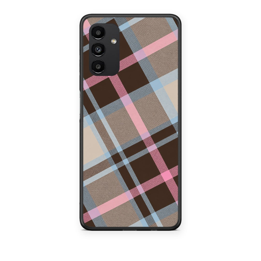 Θήκη Samsung Galaxy A04s Brown Pink and Blue Diagonal Plaid από τη Smartfits με σχέδιο στο πίσω μέρος και μαύρο περίβλημα | Samsung Galaxy A04s Brown Pink and Blue Diagonal Plaid case with colorful back and black bezels
