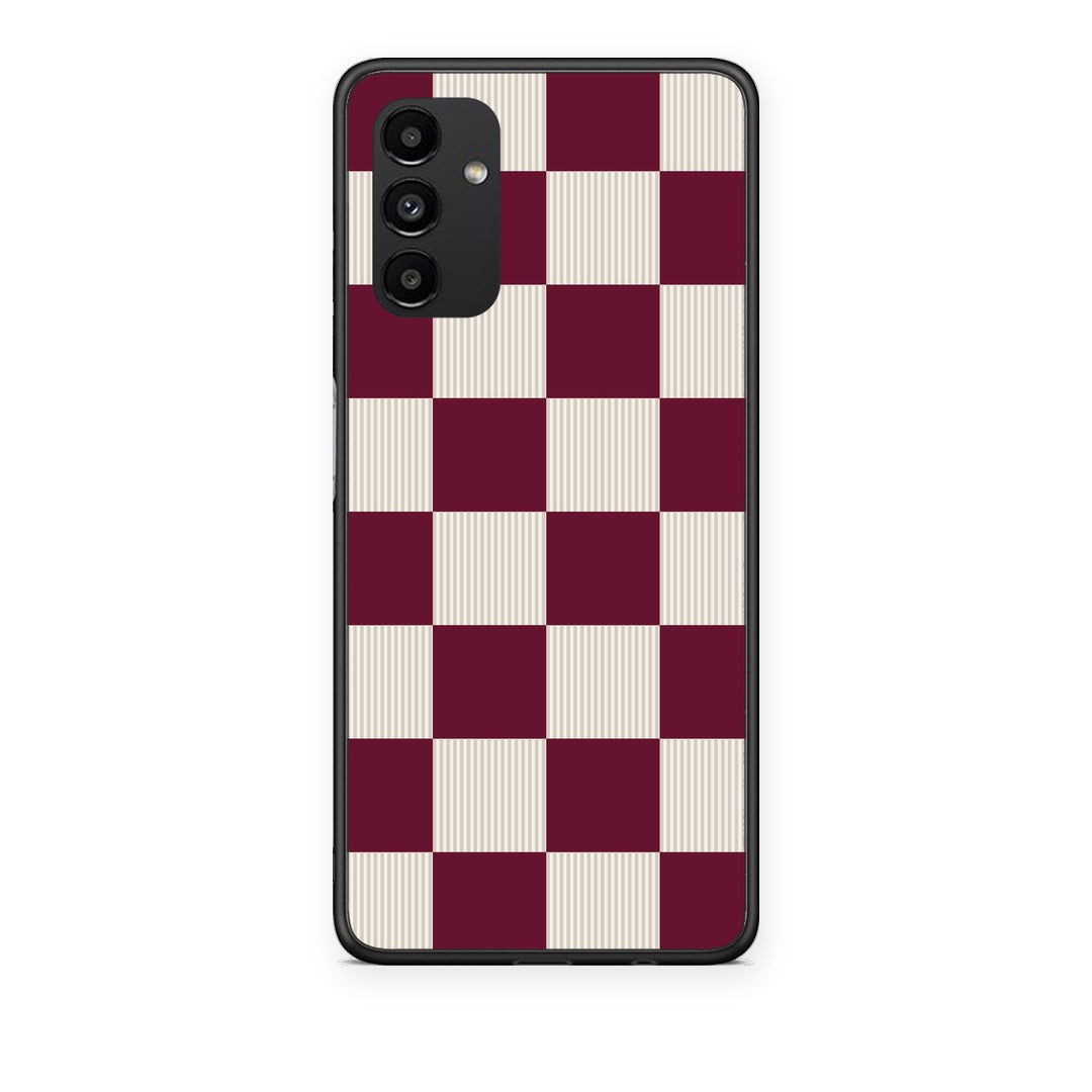 Θήκη Samsung Galaxy A13 5G Burgundy and Cream Striped Checks από τη Smartfits με σχέδιο στο πίσω μέρος και μαύρο περίβλημα | Samsung Galaxy A13 5G Burgundy and Cream Striped Checks case with colorful back and black bezels