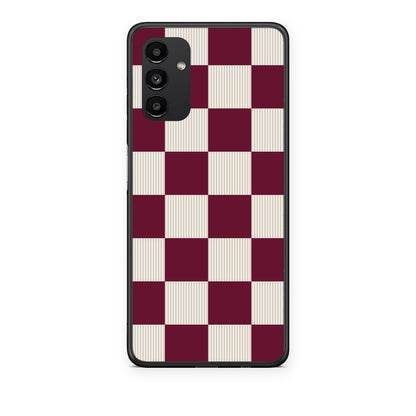 Θήκη Samsung Galaxy A13 5G Burgundy and Cream Striped Checks από τη Smartfits με σχέδιο στο πίσω μέρος και μαύρο περίβλημα | Samsung Galaxy A13 5G Burgundy and Cream Striped Checks case with colorful back and black bezels
