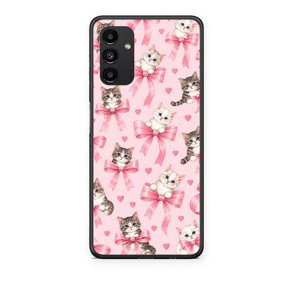 Θήκη Samsung Galaxy A13 5G Kittens and Pink Bows on Pink από τη Smartfits με σχέδιο στο πίσω μέρος και μαύρο περίβλημα | Samsung Galaxy A13 5G Kittens and Pink Bows on Pink case with colorful back and black bezels