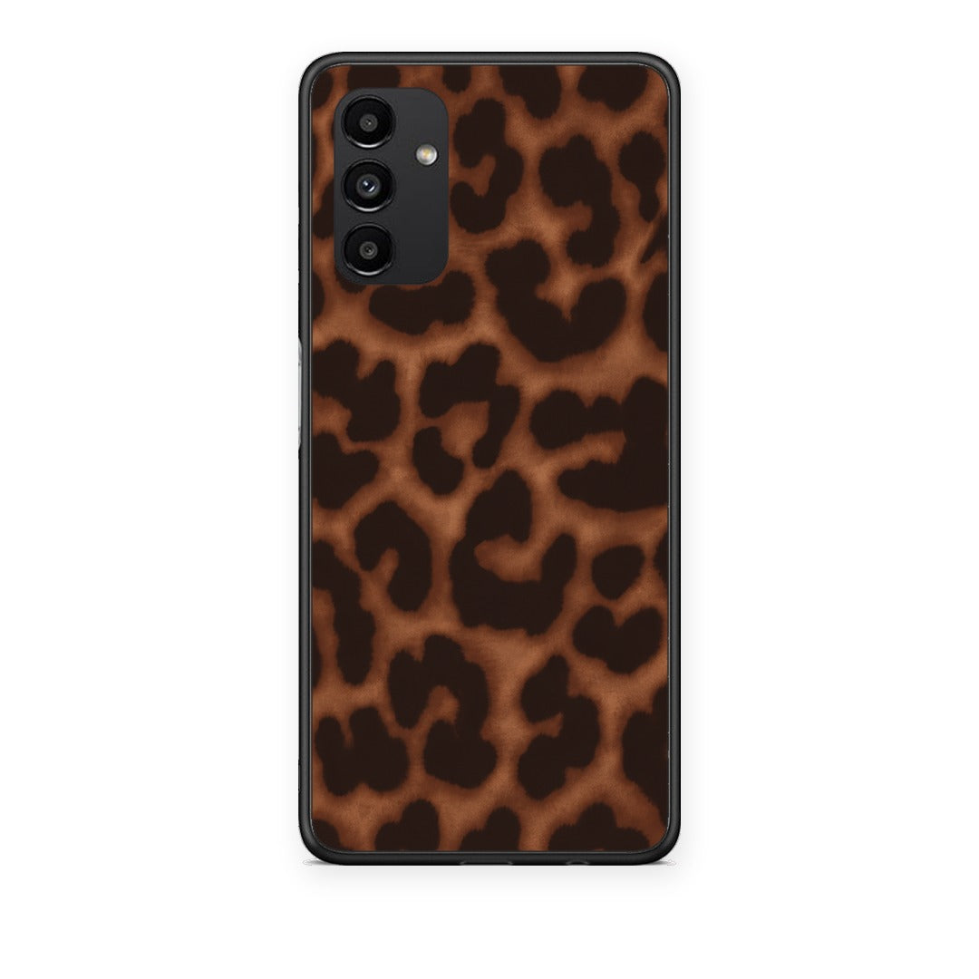Θήκη Samsung Galaxy A13 5G Leopard Print Dark Brown από τη Smartfits με σχέδιο στο πίσω μέρος και μαύρο περίβλημα | Samsung Galaxy A13 5G Leopard Print Dark Brown case with colorful back and black bezels