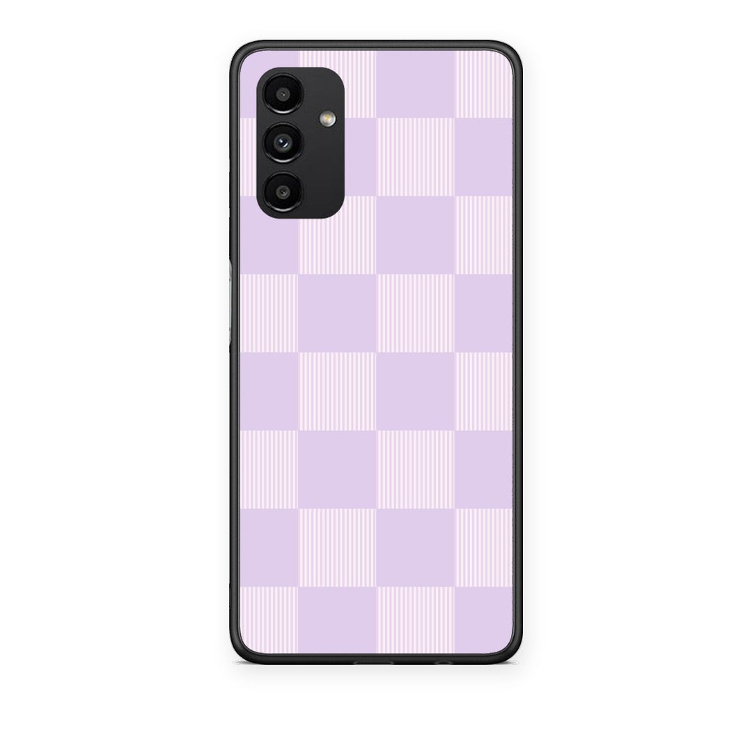 Θήκη Samsung Galaxy A04s Lilac and Cream Striped Checks από τη Smartfits με σχέδιο στο πίσω μέρος και μαύρο περίβλημα | Samsung Galaxy A04s Lilac and Cream Striped Checks case with colorful back and black bezels