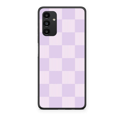 Θήκη Samsung Galaxy A04s Lilac and Cream Striped Checks από τη Smartfits με σχέδιο στο πίσω μέρος και μαύρο περίβλημα | Samsung Galaxy A04s Lilac and Cream Striped Checks case with colorful back and black bezels