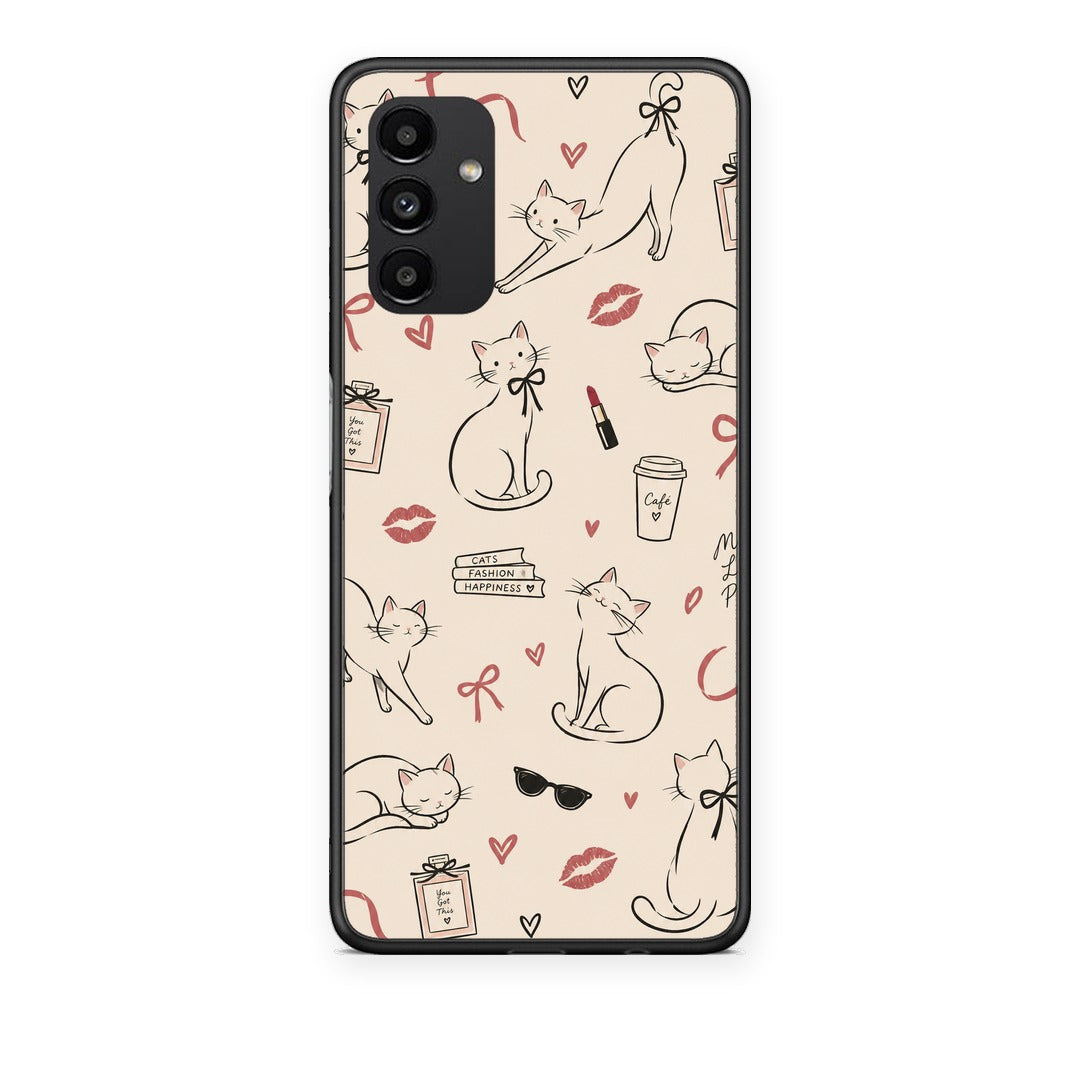 Θήκη Samsung Galaxy A13 5G Minimal Cat and Fashion Doodles on Cream από τη Smartfits με σχέδιο στο πίσω μέρος και μαύρο περίβλημα | Samsung Galaxy A13 5G Minimal Cat and Fashion Doodles on Cream case with colorful back and black bezels