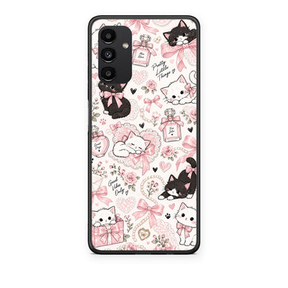 Θήκη Samsung Galaxy A04s Pink Bows and Kittens Collage από τη Smartfits με σχέδιο στο πίσω μέρος και μαύρο περίβλημα | Samsung Galaxy A04s Pink Bows and Kittens Collage case with colorful back and black bezels