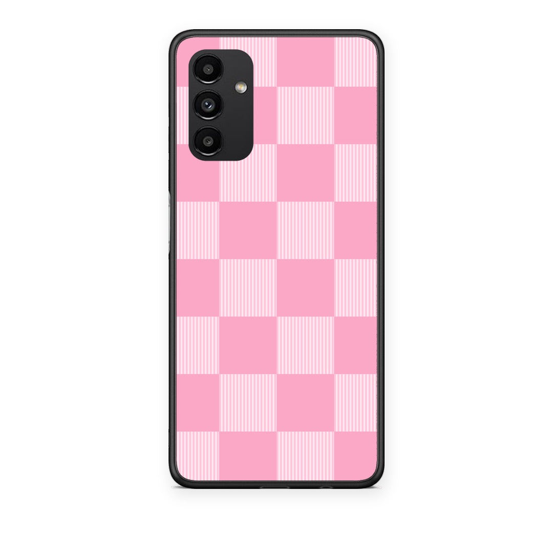 Θήκη Samsung Galaxy A04s Pink and White Striped Checks από τη Smartfits με σχέδιο στο πίσω μέρος και μαύρο περίβλημα | Samsung Galaxy A04s Pink and White Striped Checks case with colorful back and black bezels