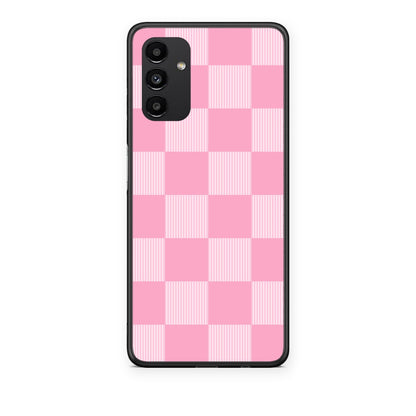 Θήκη Samsung Galaxy A04s Pink and White Striped Checks από τη Smartfits με σχέδιο στο πίσω μέρος και μαύρο περίβλημα | Samsung Galaxy A04s Pink and White Striped Checks case with colorful back and black bezels