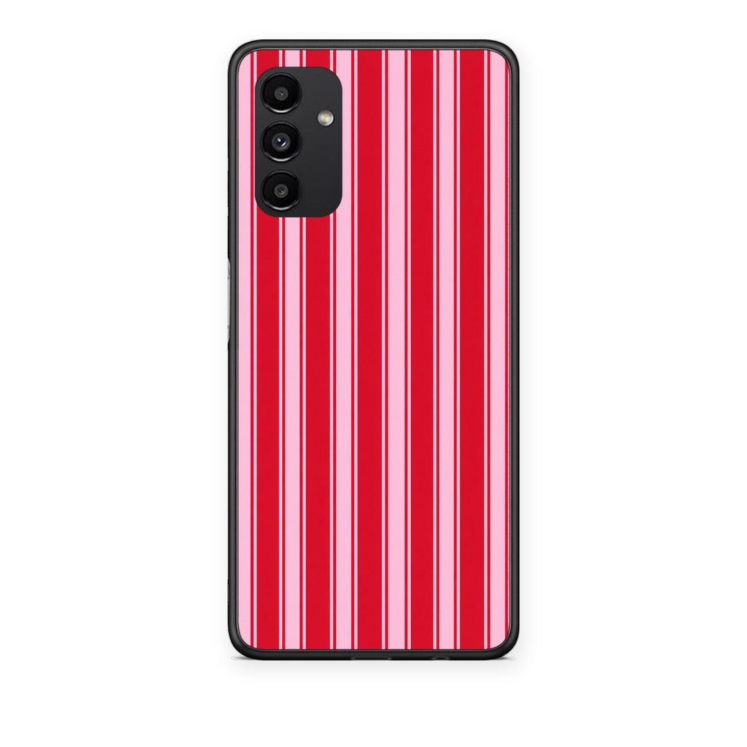 Θήκη Samsung Galaxy A04s Red and Pink Vertical Pinstripes από τη Smartfits με σχέδιο στο πίσω μέρος και μαύρο περίβλημα | Samsung Galaxy A04s Red and Pink Vertical Pinstripes case with colorful back and black bezels