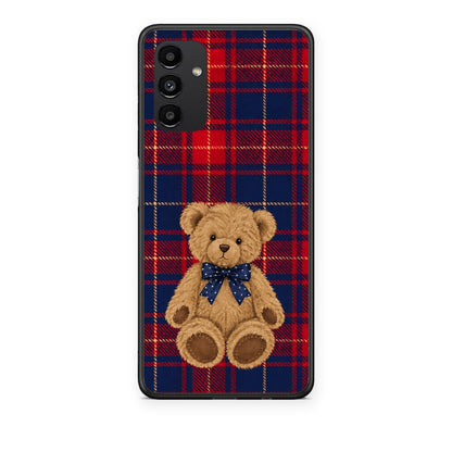 Θήκη Samsung Galaxy A04s Teddy Bear on Red and Navy Tartan από τη Smartfits με σχέδιο στο πίσω μέρος και μαύρο περίβλημα | Samsung Galaxy A04s Teddy Bear on Red and Navy Tartan case with colorful back and black bezels