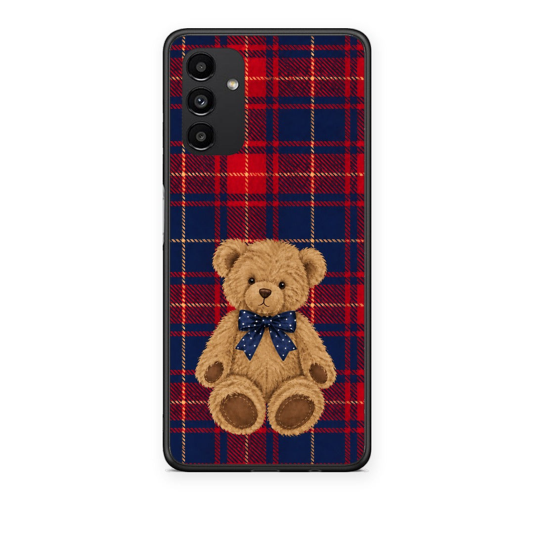 Θήκη Samsung Galaxy A13 5G Teddy Bear on Red and Navy Tartan από τη Smartfits με σχέδιο στο πίσω μέρος και μαύρο περίβλημα | Samsung Galaxy A13 5G Teddy Bear on Red and Navy Tartan case with colorful back and black bezels