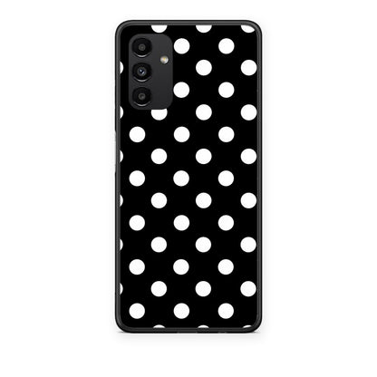 Θήκη Samsung Galaxy A13 5G White Polka Dots on Black από τη Smartfits με σχέδιο στο πίσω μέρος και μαύρο περίβλημα | Samsung Galaxy A13 5G White Polka Dots on Black case with colorful back and black bezels