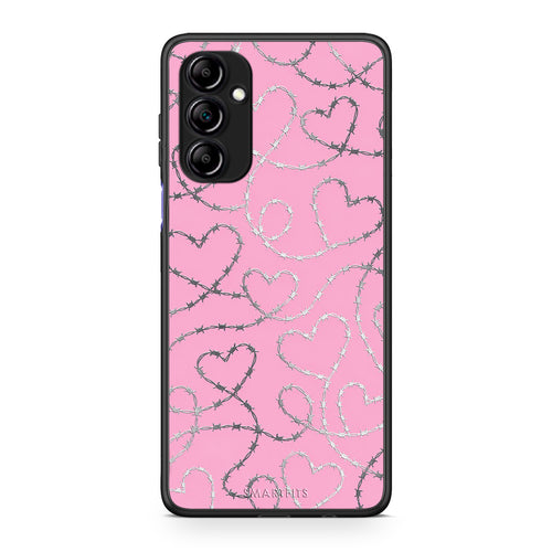 Θήκη Samsung Galaxy A14 / A14 5G Barbed Wire Hearts on Pink από τη Smartfits με σχέδιο στο πίσω μέρος και μαύρο περίβλημα | Samsung Galaxy A14 / A14 5G Barbed Wire Hearts on Pink case with colorful back and black bezels