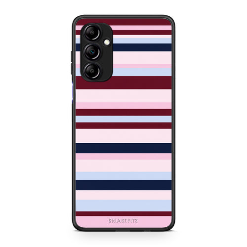 Θήκη Samsung Galaxy A14 / A14 5G Burgundy Pink and Blue Horizontal Stripes από τη Smartfits με σχέδιο στο πίσω μέρος και μαύρο περίβλημα | Samsung Galaxy A14 / A14 5G Burgundy Pink and Blue Horizontal Stripes case with colorful back and black bezels