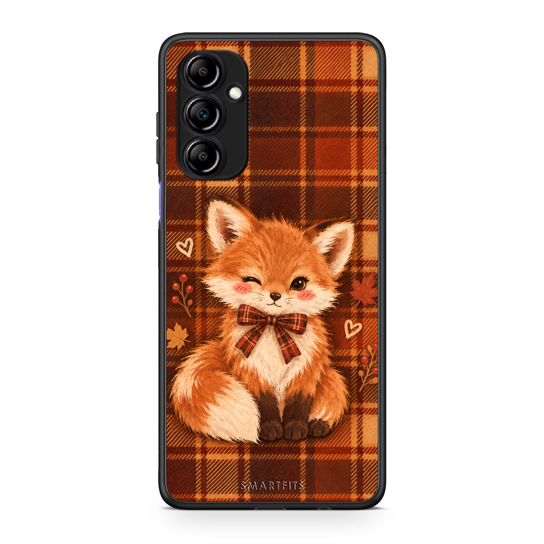 Θήκη Samsung Galaxy A14 / A14 5G Fox on Autumn Tartan από τη Smartfits με σχέδιο στο πίσω μέρος και μαύρο περίβλημα | Samsung Galaxy A14 / A14 5G Fox on Autumn Tartan case with colorful back and black bezels