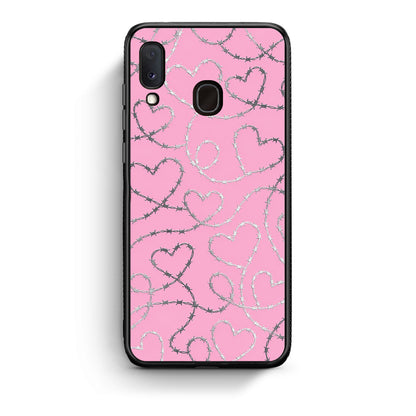 Θήκη Samsung Galaxy A20e Barbed Wire Hearts on Pink από τη Smartfits με σχέδιο στο πίσω μέρος και μαύρο περίβλημα | Samsung Galaxy A20e Barbed Wire Hearts on Pink case with colorful back and black bezels