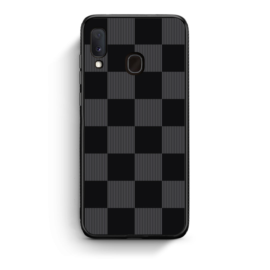 Θήκη Samsung Galaxy A20e Black and Charcoal Striped Checks από τη Smartfits με σχέδιο στο πίσω μέρος και μαύρο περίβλημα | Samsung Galaxy A20e Black and Charcoal Striped Checks case with colorful back and black bezels