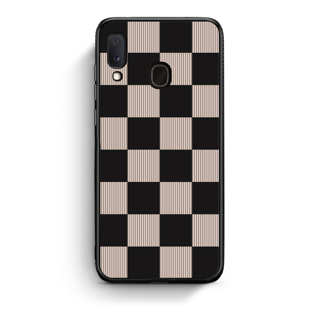 Θήκη Samsung Galaxy A20e Black and Taupe Striped Checks από τη Smartfits με σχέδιο στο πίσω μέρος και μαύρο περίβλημα | Samsung Galaxy A20e Black and Taupe Striped Checks case with colorful back and black bezels