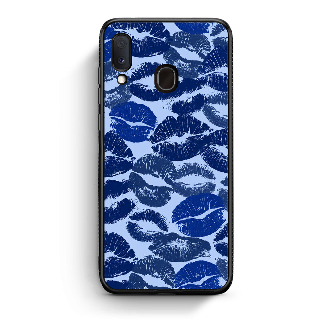 Θήκη Samsung Galaxy A20e Blue Lipstick Kisses από τη Smartfits με σχέδιο στο πίσω μέρος και μαύρο περίβλημα | Samsung Galaxy A20e Blue Lipstick Kisses case with colorful back and black bezels