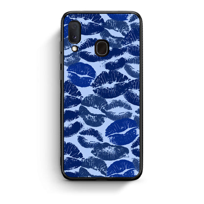 Θήκη Samsung Galaxy A20e Blue Lipstick Kisses από τη Smartfits με σχέδιο στο πίσω μέρος και μαύρο περίβλημα | Samsung Galaxy A20e Blue Lipstick Kisses case with colorful back and black bezels