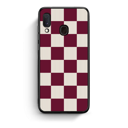 Θήκη Samsung Galaxy A20e Burgundy and Cream Striped Checks από τη Smartfits με σχέδιο στο πίσω μέρος και μαύρο περίβλημα | Samsung Galaxy A20e Burgundy and Cream Striped Checks case with colorful back and black bezels