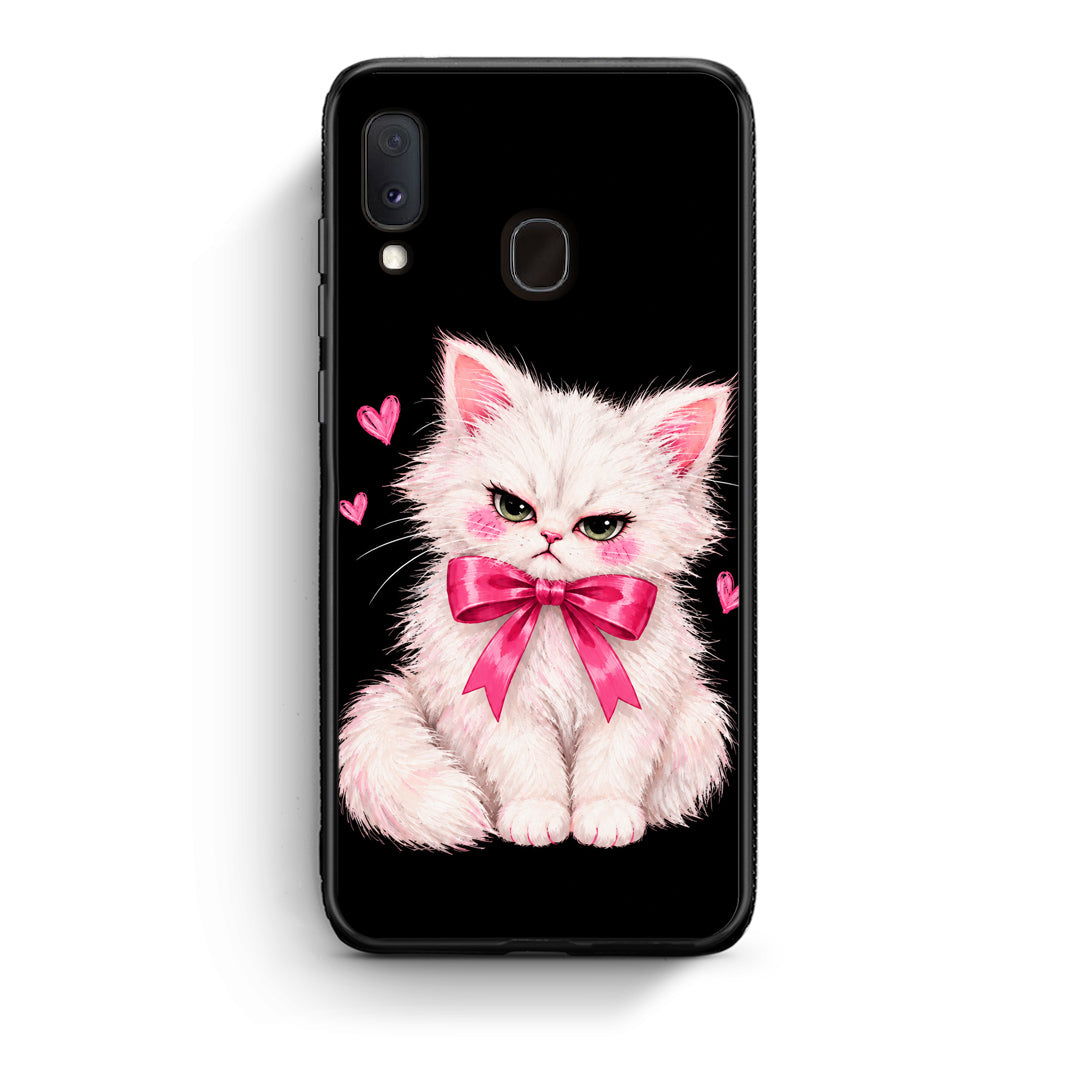 Θήκη Samsung Galaxy A20e Grumpy Party Kitten on Black από τη Smartfits με σχέδιο στο πίσω μέρος και μαύρο περίβλημα | Samsung Galaxy A20e Grumpy Party Kitten on Black case with colorful back and black bezels