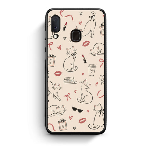 Θήκη Samsung Galaxy A30 Minimal Cat and Fashion Doodles on Cream από τη Smartfits με σχέδιο στο πίσω μέρος και μαύρο περίβλημα | Samsung Galaxy A30 Minimal Cat and Fashion Doodles on Cream case with colorful back and black bezels