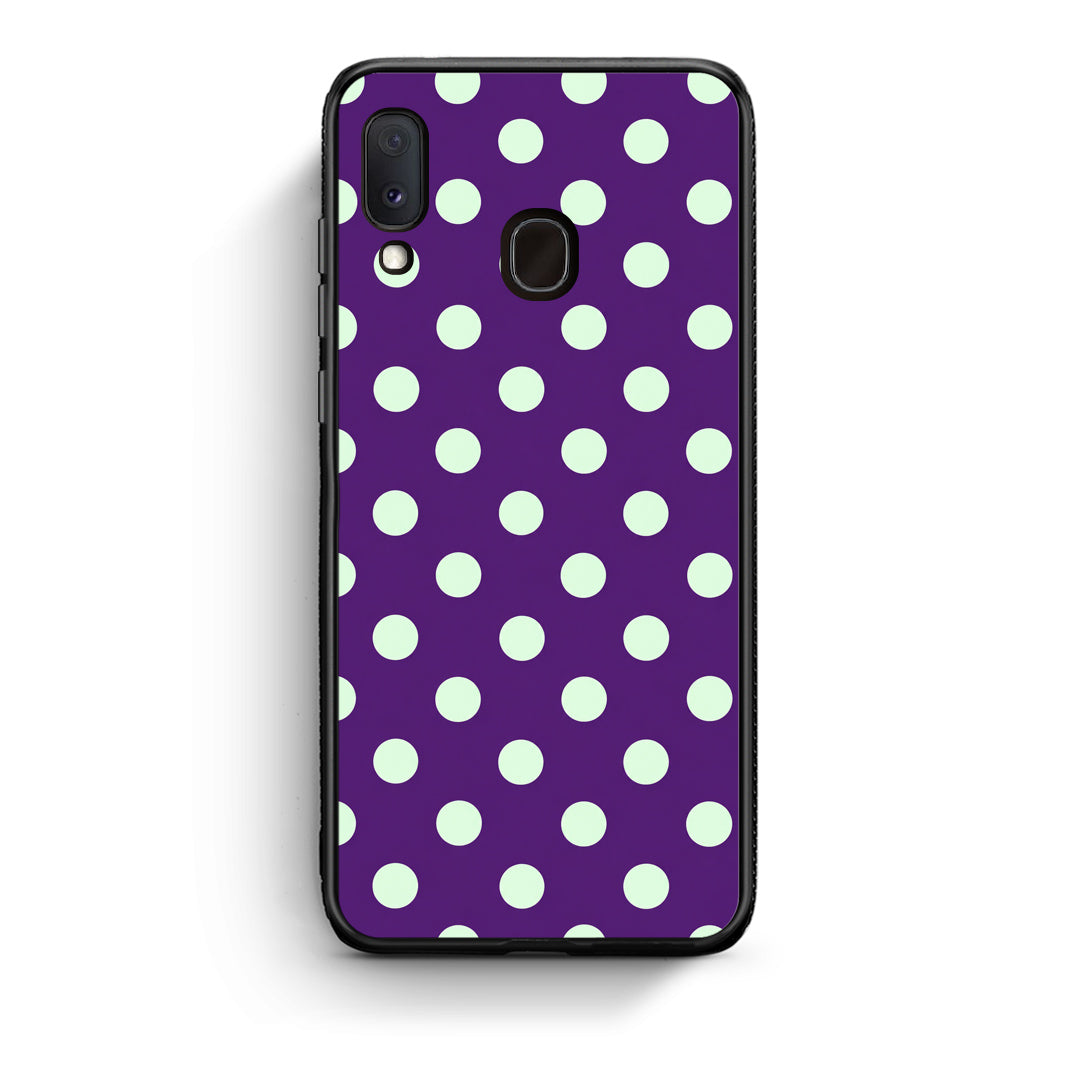 Θήκη Samsung Galaxy A30 Mint Polka Dots on Purple από τη Smartfits με σχέδιο στο πίσω μέρος και μαύρο περίβλημα | Samsung Galaxy A30 Mint Polka Dots on Purple case with colorful back and black bezels