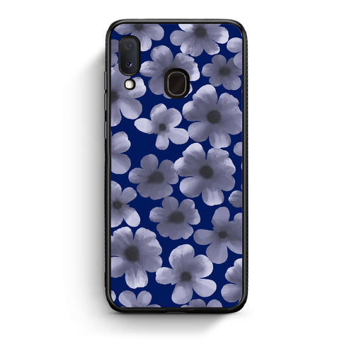 Θήκη Samsung Galaxy A30 Pale Blue Flowers on Navy από τη Smartfits με σχέδιο στο πίσω μέρος και μαύρο περίβλημα | Samsung Galaxy A30 Pale Blue Flowers on Navy case with colorful back and black bezels