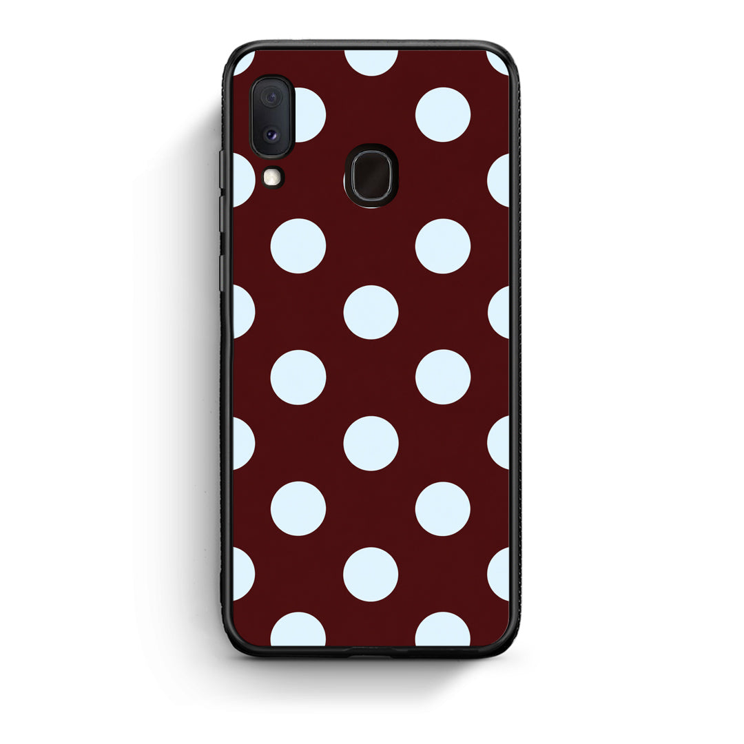 Θήκη Samsung Galaxy A30 Pale Blue Large Polka Dots on Burgundy από τη Smartfits με σχέδιο στο πίσω μέρος και μαύρο περίβλημα | Samsung Galaxy A30 Pale Blue Large Polka Dots on Burgundy case with colorful back and black bezels