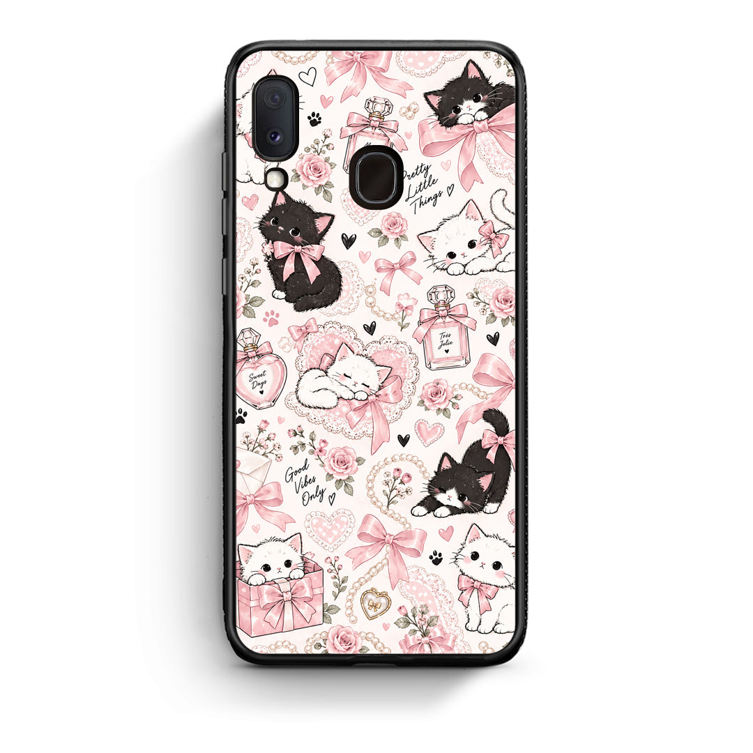 Θήκη Samsung Galaxy A30 Pink Bows and Kittens Collage από τη Smartfits με σχέδιο στο πίσω μέρος και μαύρο περίβλημα | Samsung Galaxy A30 Pink Bows and Kittens Collage case with colorful back and black bezels