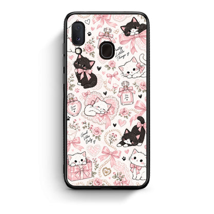 Θήκη Samsung Galaxy A30 Pink Bows and Kittens Collage από τη Smartfits με σχέδιο στο πίσω μέρος και μαύρο περίβλημα | Samsung Galaxy A30 Pink Bows and Kittens Collage case with colorful back and black bezels