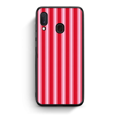 Θήκη Samsung Galaxy A30 Red and Pink Vertical Pinstripes από τη Smartfits με σχέδιο στο πίσω μέρος και μαύρο περίβλημα | Samsung Galaxy A30 Red and Pink Vertical Pinstripes case with colorful back and black bezels