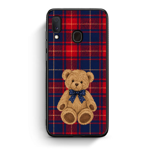 Θήκη Samsung Galaxy A30 Teddy Bear on Red and Navy Tartan από τη Smartfits με σχέδιο στο πίσω μέρος και μαύρο περίβλημα | Samsung Galaxy A30 Teddy Bear on Red and Navy Tartan case with colorful back and black bezels