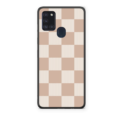 Θήκη Samsung Galaxy A21s Latte and Cream Striped Checks από τη Smartfits με σχέδιο στο πίσω μέρος και μαύρο περίβλημα | Samsung Galaxy A21s Latte and Cream Striped Checks case with colorful back and black bezels