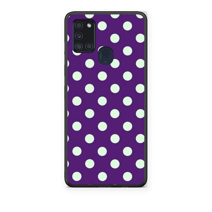 Θήκη Samsung Galaxy A21s Mint Polka Dots on Purple από τη Smartfits με σχέδιο στο πίσω μέρος και μαύρο περίβλημα | Samsung Galaxy A21s Mint Polka Dots on Purple case with colorful back and black bezels