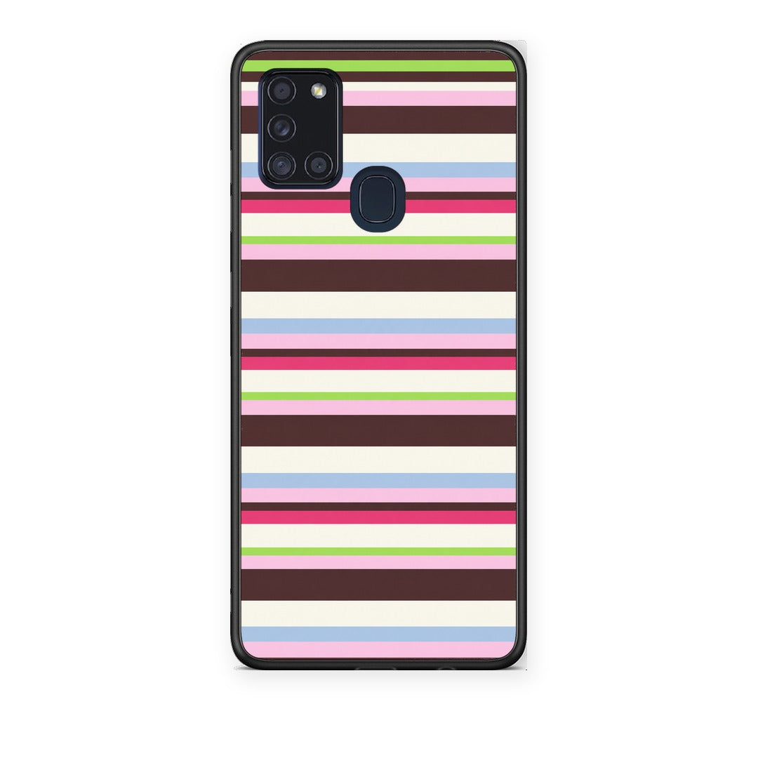 Θήκη Samsung Galaxy A21s Multicolour Horizontal Stripes από τη Smartfits με σχέδιο στο πίσω μέρος και μαύρο περίβλημα | Samsung Galaxy A21s Multicolour Horizontal Stripes case with colorful back and black bezels