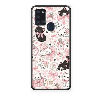 Θήκη Samsung Galaxy A21s Pink Bows and Kittens Collage από τη Smartfits με σχέδιο στο πίσω μέρος και μαύρο περίβλημα | Samsung Galaxy A21s Pink Bows and Kittens Collage case with colorful back and black bezels